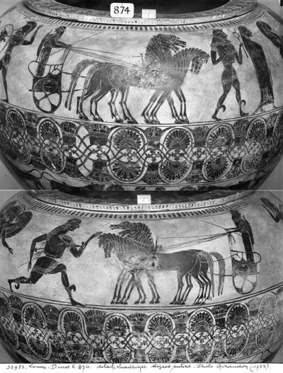 Attic Black-Figure Dinos Depicting Charioteers, c.590 BC by Greek